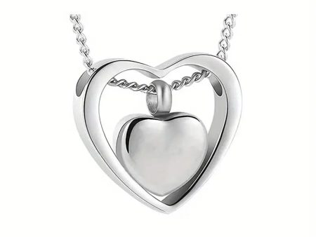 Silver Double Heart Cremation Jewelry Urn Necklace For Cheap