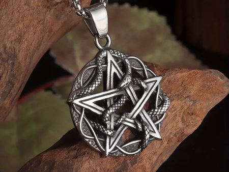 Pentagram W  Snake Pendant Necklace on Sale