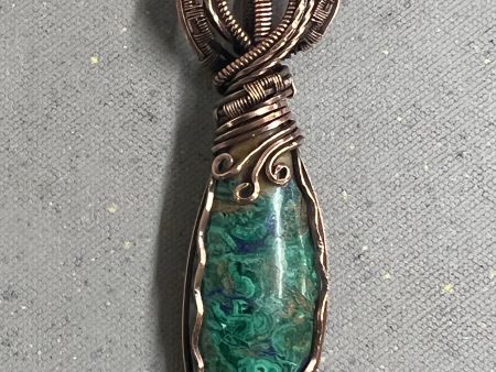 Azurite Malachite Copper Wrapped Necklace Online Sale