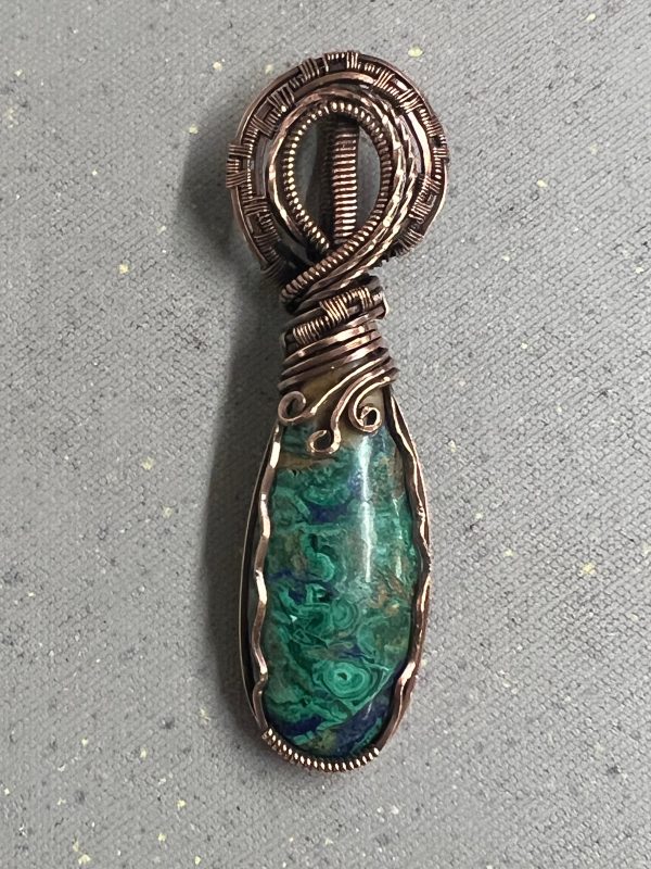 Azurite Malachite Copper Wrapped Necklace Online Sale