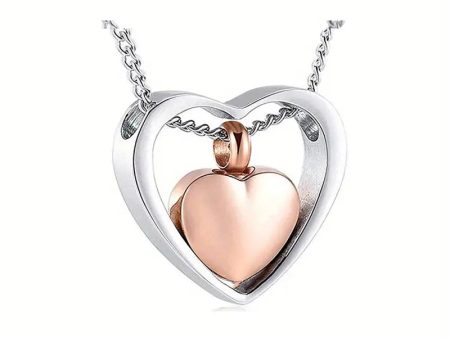 Rose Gold and Silver Double Heart Cremation Jewelry Urn Necklace Discount