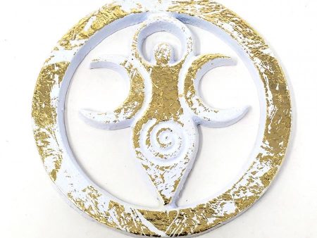 Goddess Metal Altar Tile White w Gold Finish Cheap