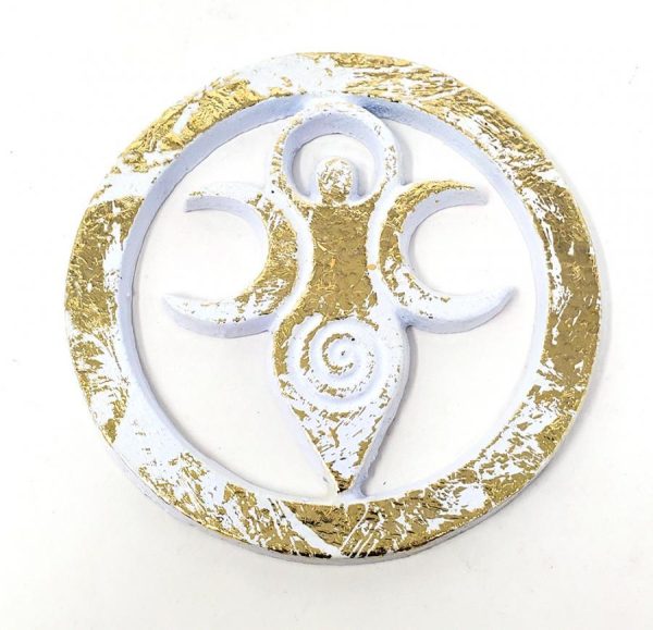 Goddess Metal Altar Tile White w Gold Finish Cheap