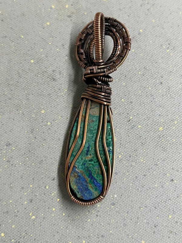 Azurite Malachite Copper Wrapped Necklace Online Sale