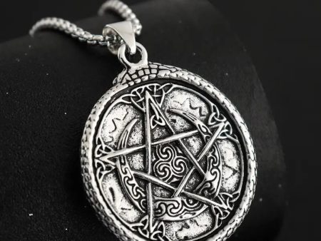 Pentagram Tree of Life Double-Sided Round Pendant Necklace Online now