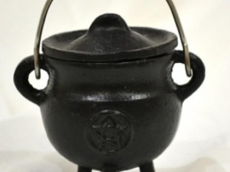 Pentacle Cast Iron Cauldron with Lid Online now