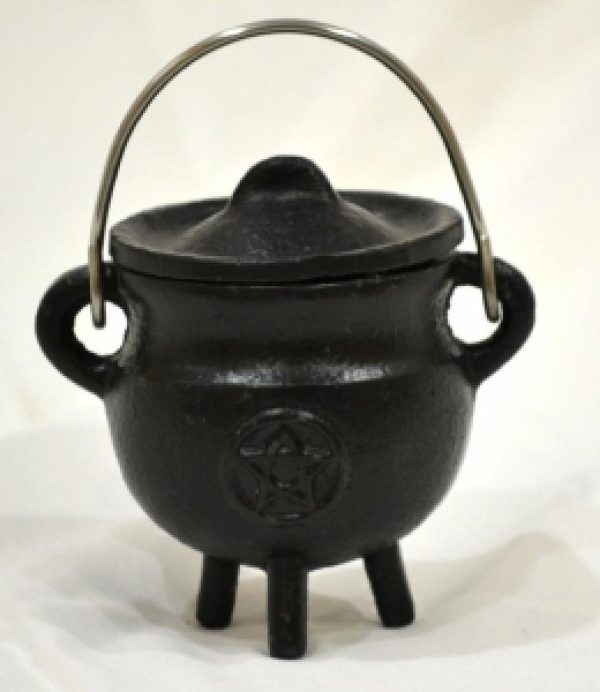 Pentacle Cast Iron Cauldron with Lid Online now